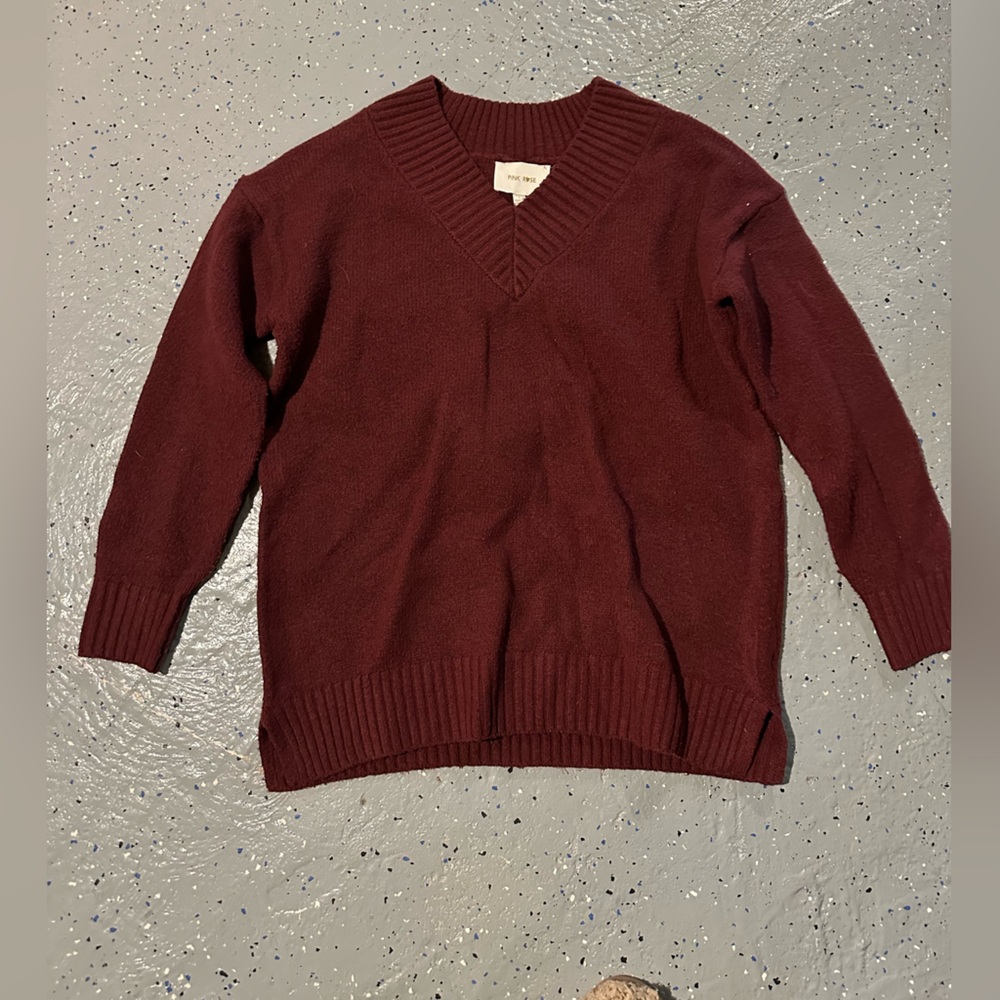 Pink Rose Off-the-Shoulder Burgundy Sweater